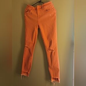 Vibrant Orange Distressed Ankle Jeans